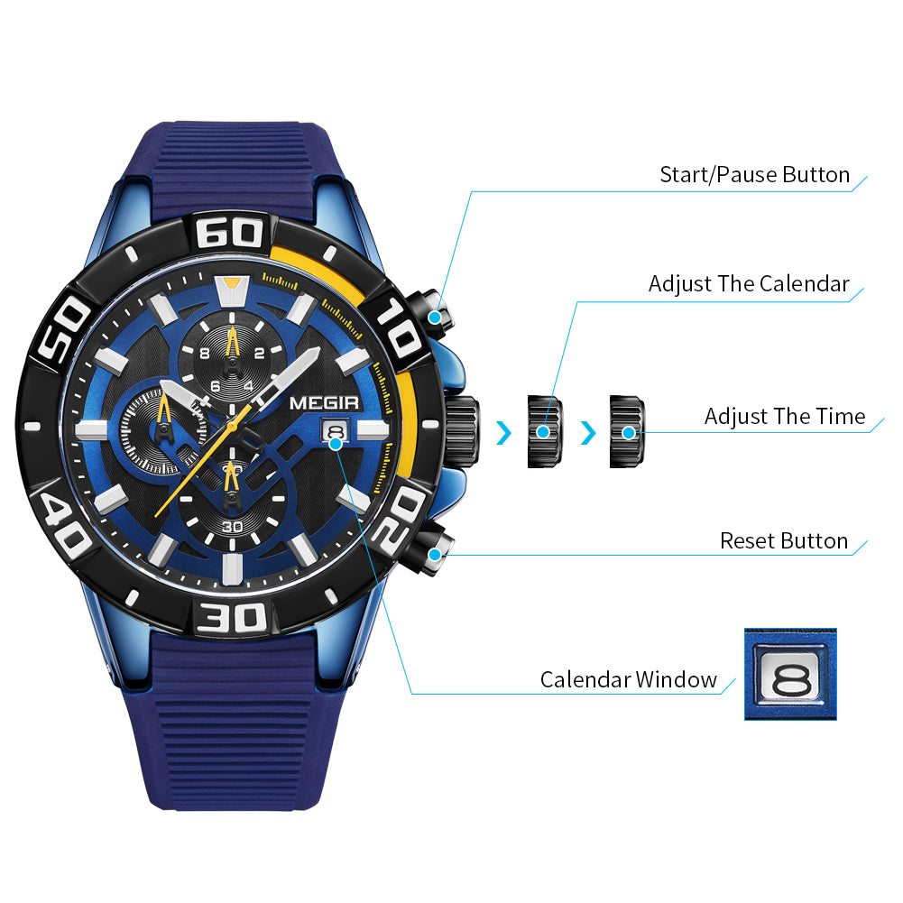 MEGIR Men Wristwatch Top Brand Luxury Silicone Strap Sport Watches Waterproof Luminous Quartz Clock Chronograph Reloj Hombre-10