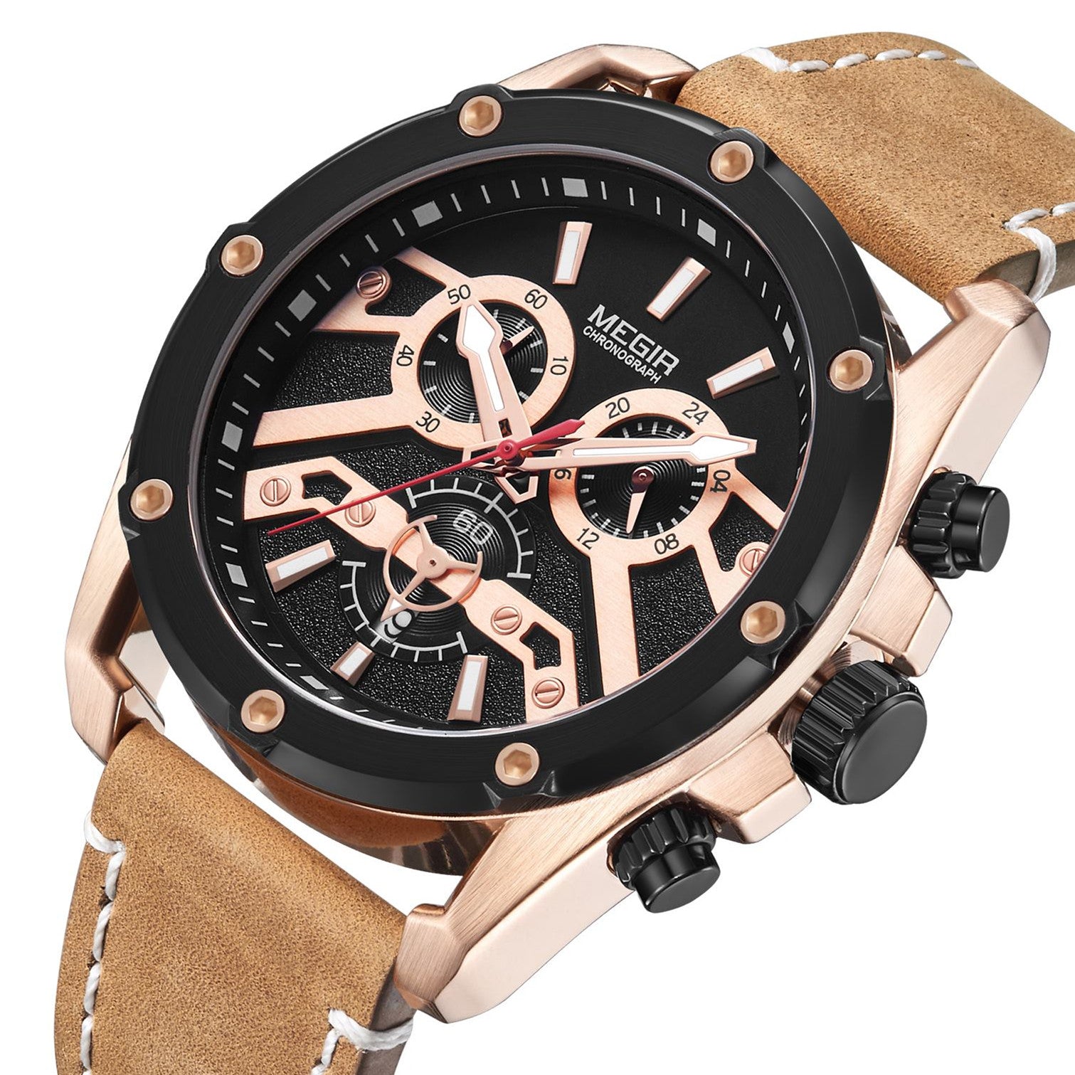 MEGIR Luxury Watch Men Military Sports Watches Leather Quartz Casual Chronograph Man WristWatch? Waterproof Date Clock 2120-4