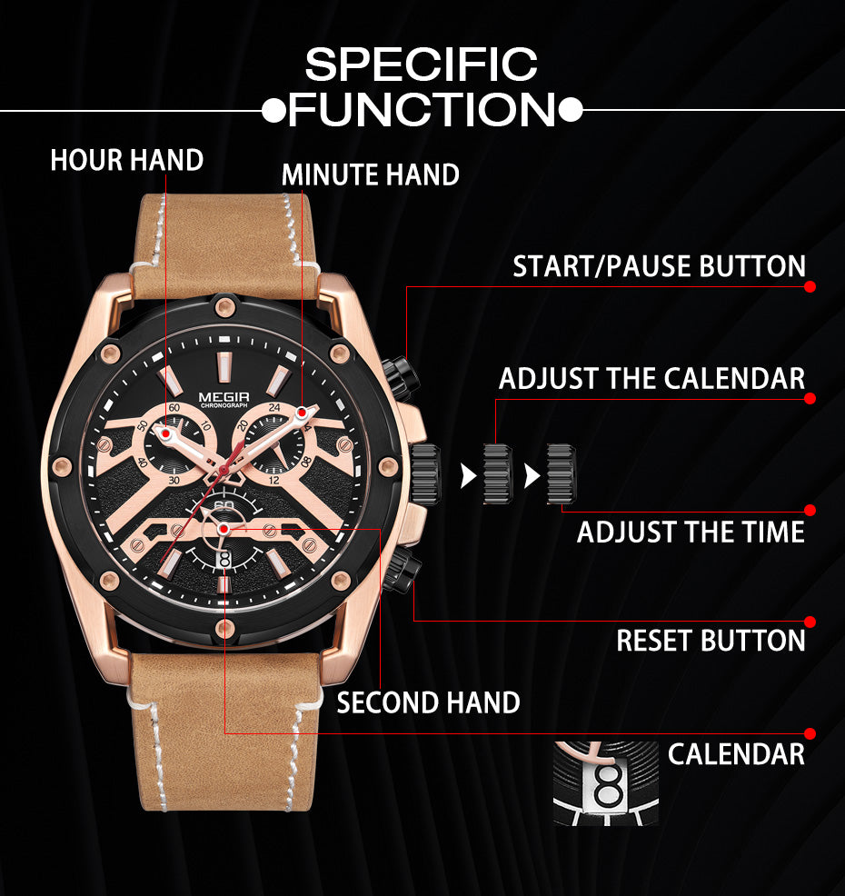 MEGIR Luxury Watch Men Military Sports Watches Leather Quartz Casual Chronograph Man WristWatch? Waterproof Date Clock 2120-9