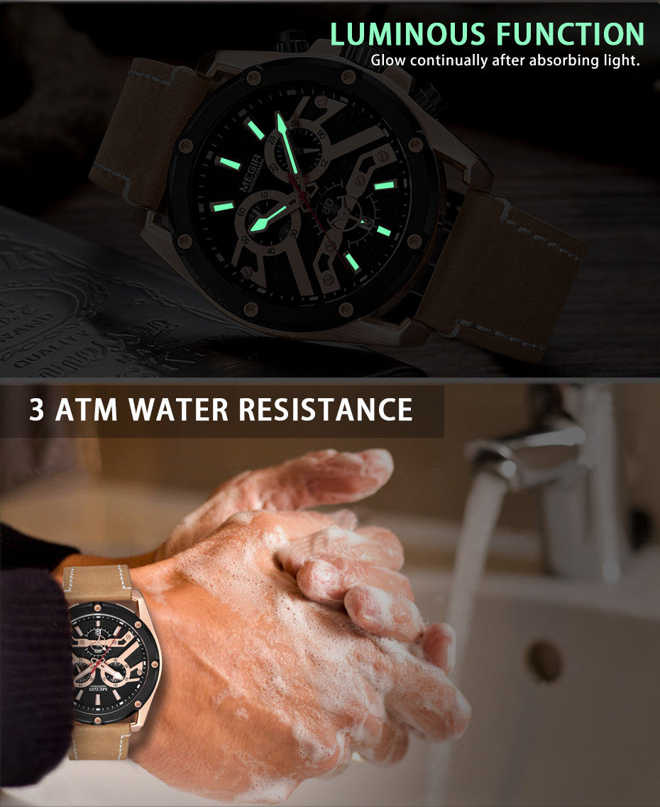 MEGIR Luxury Watch Men Military Sports Watches Leather Quartz Casual Chronograph Man WristWatch? Waterproof Date Clock 2120-11