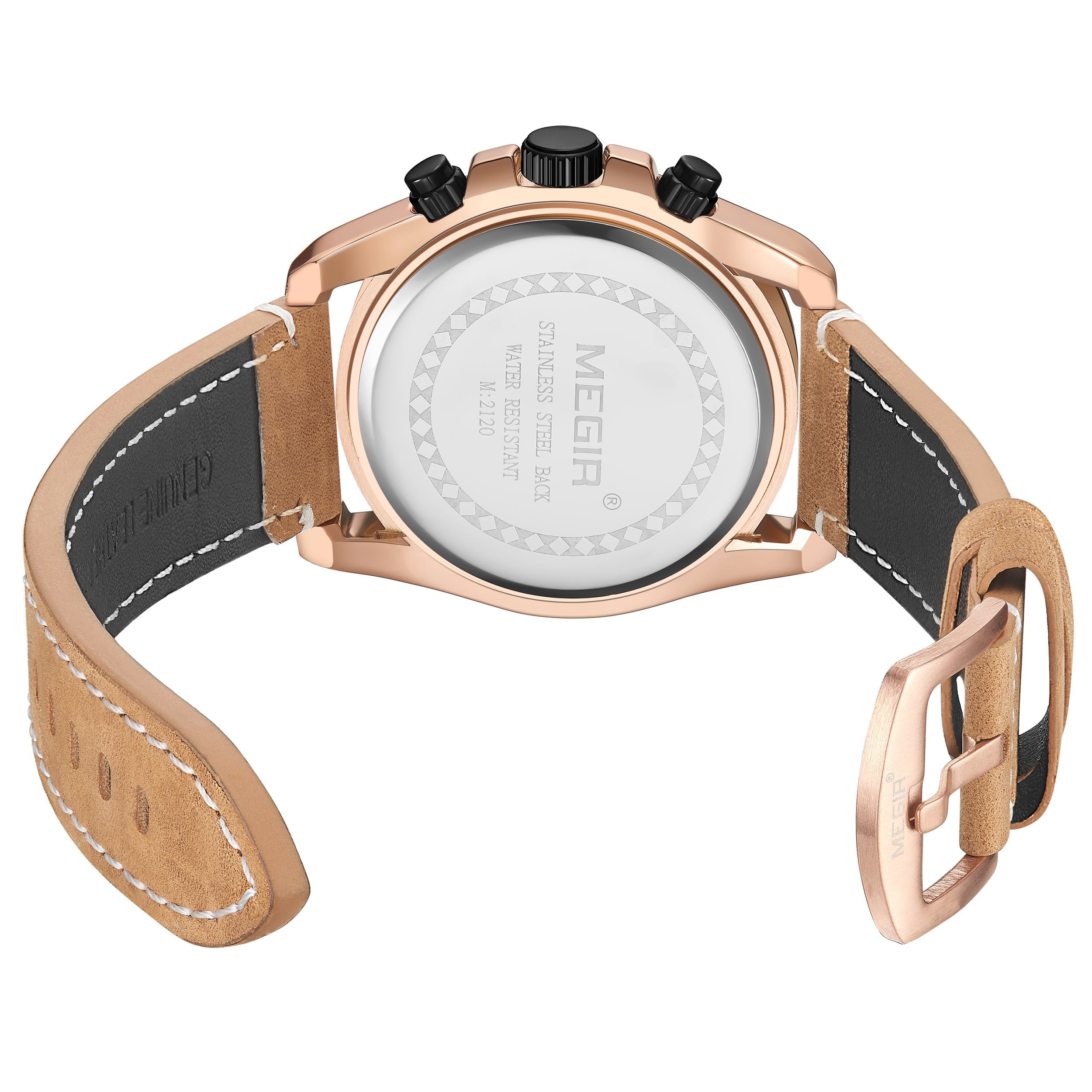 MEGIR Luxury Watch Men Military Sports Watches Leather Quartz Casual Chronograph Man WristWatch? Waterproof Date Clock 2120-7