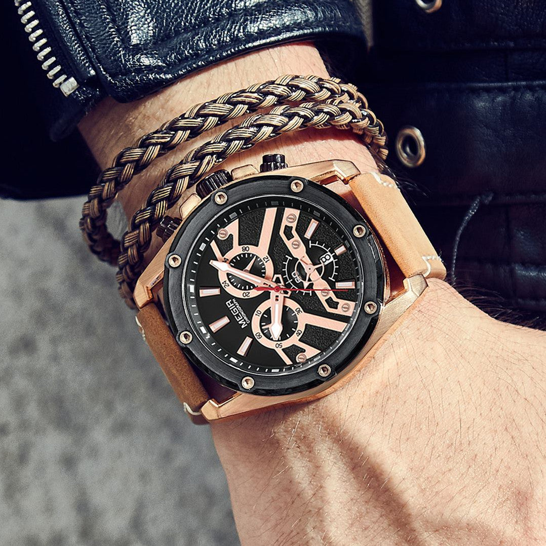 MEGIR Luxury Watch Men Military Sports Watches Leather Quartz Casual Chronograph Man WristWatch? Waterproof Date Clock 2120-1