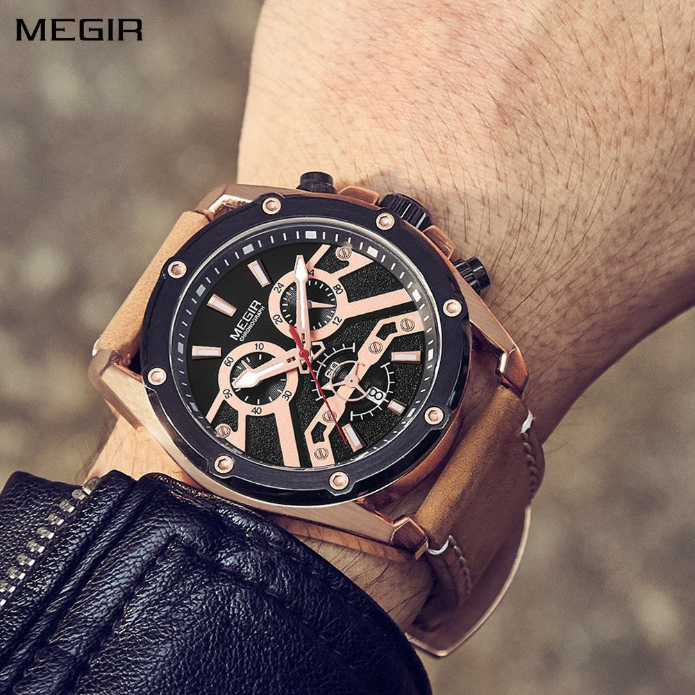MEGIR Luxury Watch Men Military Sports Watches Leather Quartz Casual Chronograph Man WristWatch? Waterproof Date Clock 2120-0