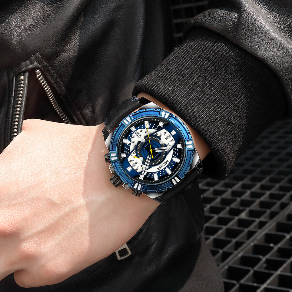 MEGIR Luxury Casual Watches for Men Fashion Leather Sports Military Wristwatch Calendar Luminous Quartz Man Clock Montre Homme-2