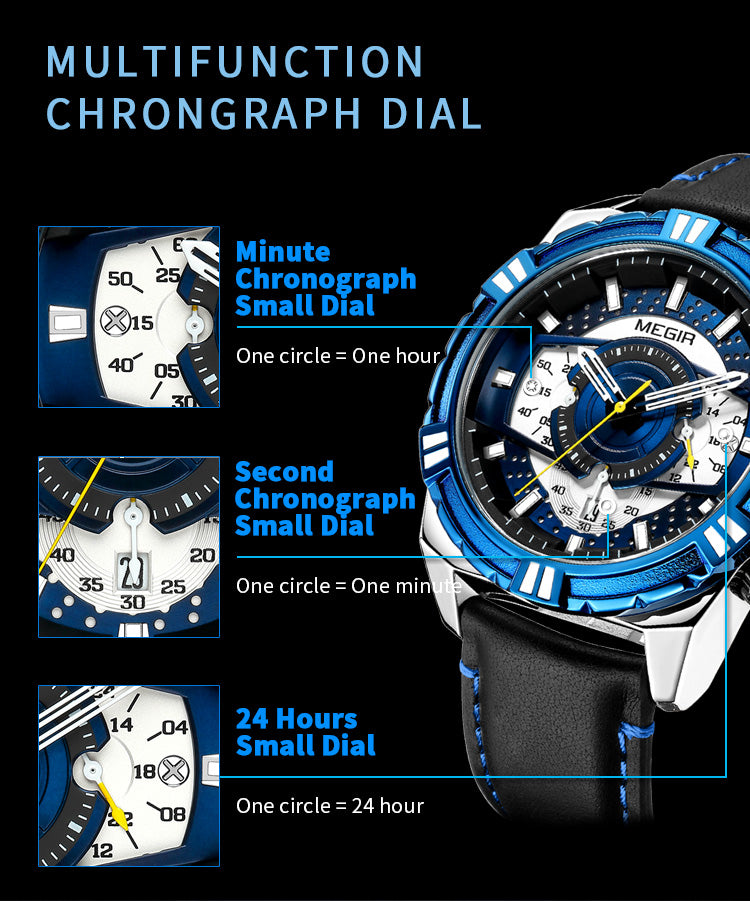 MEGIR Luxury Casual Watches for Men Fashion Leather Sports Military Wristwatch Calendar Luminous Quartz Man Clock Montre Homme-11