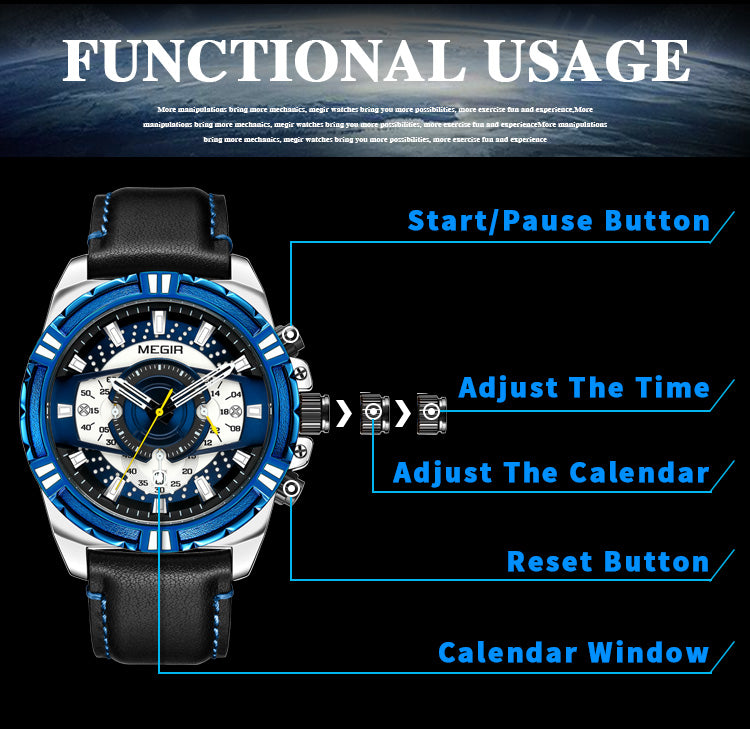 MEGIR Luxury Casual Watches for Men Fashion Leather Sports Military Wristwatch Calendar Luminous Quartz Man Clock Montre Homme-12
