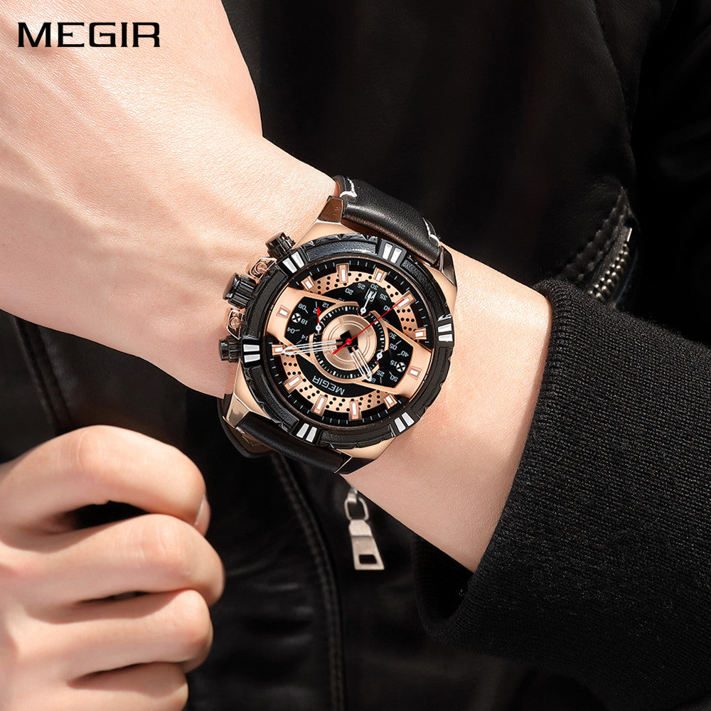 MEGIR Luxury Casual Watches for Men Fashion Leather Sports Military Wristwatch Calendar Luminous Quartz Man Clock Montre Homme-0