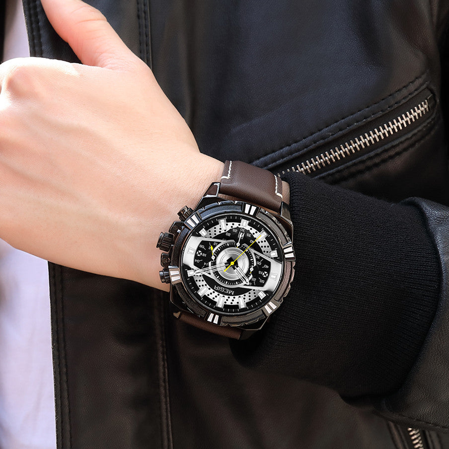 MEGIR Luxury Casual Watches for Men Fashion Leather Sports Military Wristwatch Calendar Luminous Quartz Man Clock Montre Homme-1