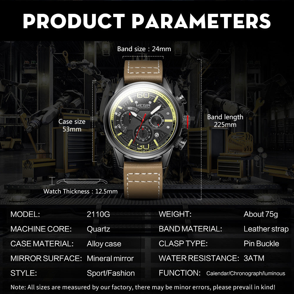 MEGIR Fashion Mens Watches Top Brand Luxury Sports Chronograph Quartz Wrist Watch Men Business Wristwatch Relogio Masculino 2110-8