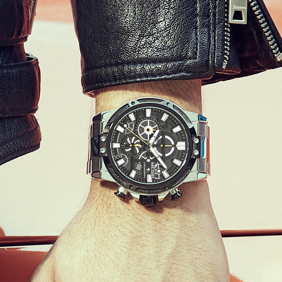 MEGIR Luxury Business Quartz Watches for Mens Stainless Steel Strap Men Casual Wristwatches Waterproof Man Clock Chronograph-2