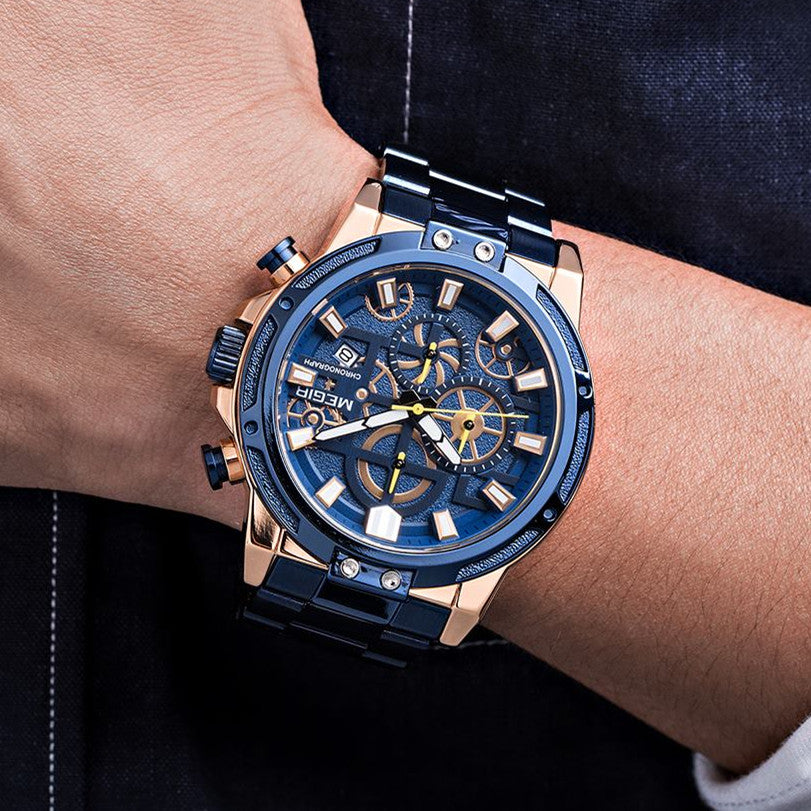 MEGIR Luxury Business Quartz Watches for Mens Stainless Steel Strap Men Casual Wristwatches Waterproof Man Clock Chronograph-3