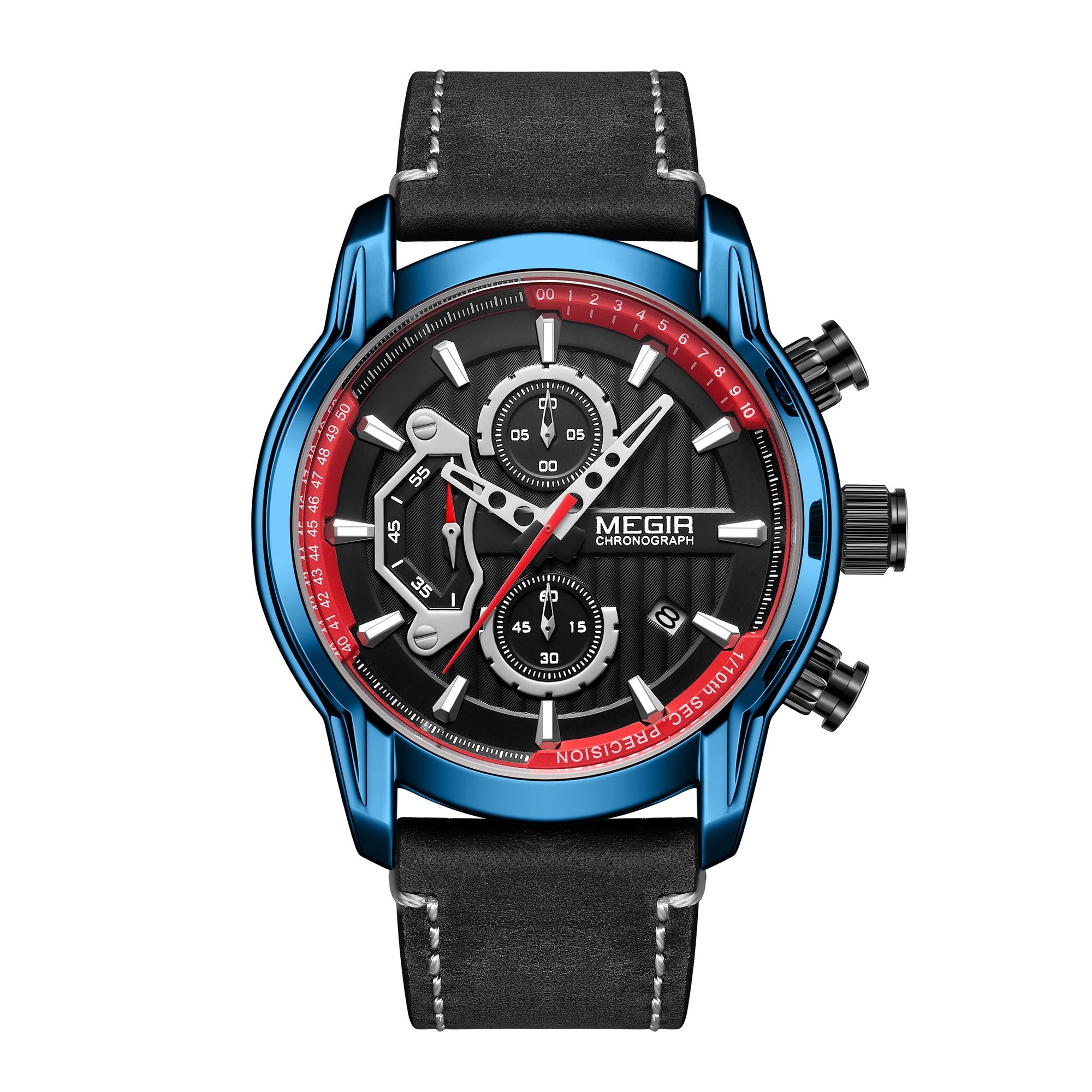 MEGIR Fashion Mens Watches Waterproof Luminous Sports Wrist Watch Man Leather Chronograph Quartz Wristwatch Reloj Hombre 2104-6