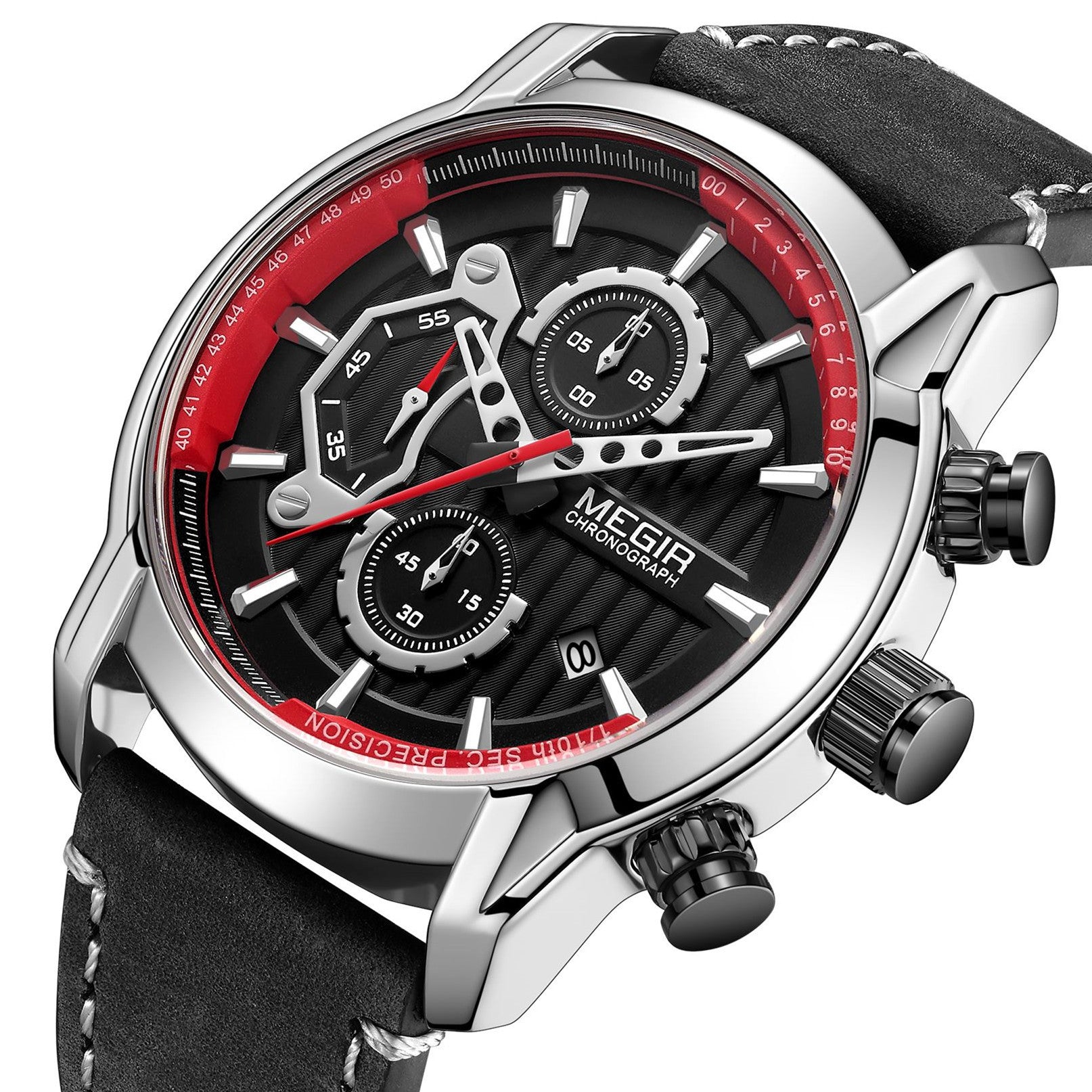 MEGIR Fashion Mens Watches Waterproof Luminous Sports Wrist Watch Man Leather Chronograph Quartz Wristwatch Reloj Hombre 2104-8