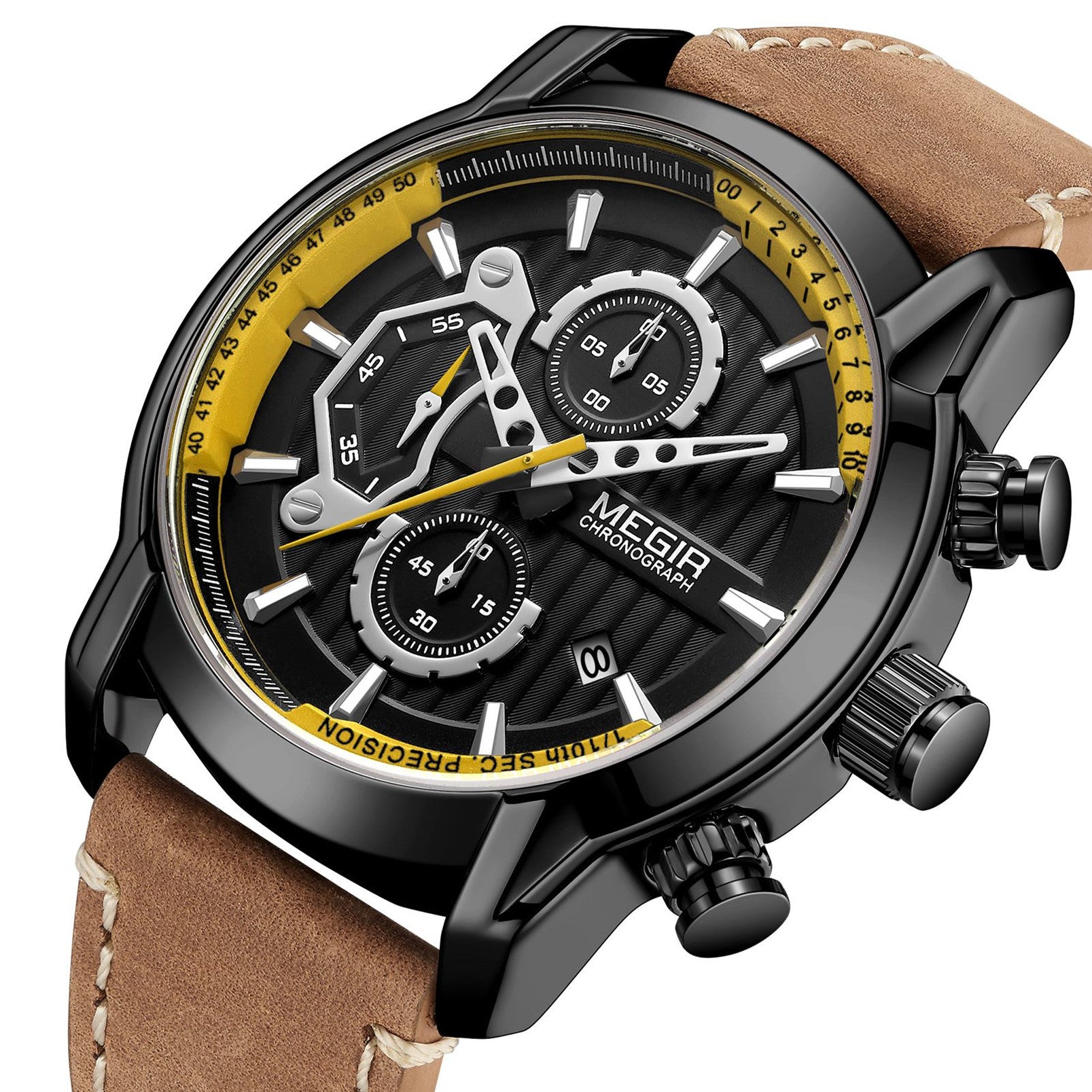 MEGIR Fashion Mens Watches Waterproof Luminous Sports Wrist Watch Man Leather Chronograph Quartz Wristwatch Reloj Hombre 2104-9