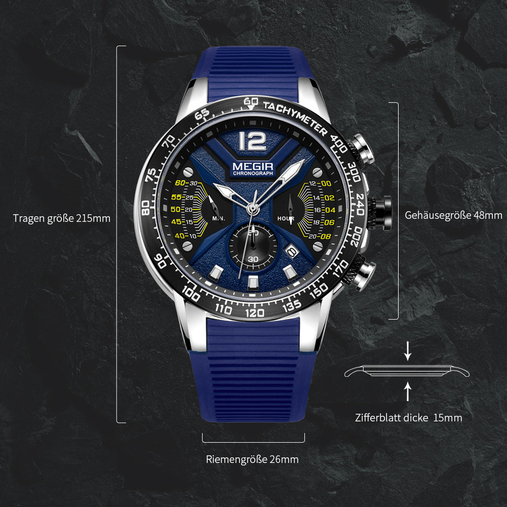 MEGIR Men Watch Top Brand Luxury Sport Chronograph Fashion Casual Mens Quartz Watches Silicone Wristwatches Reloj Hombre 2106-10