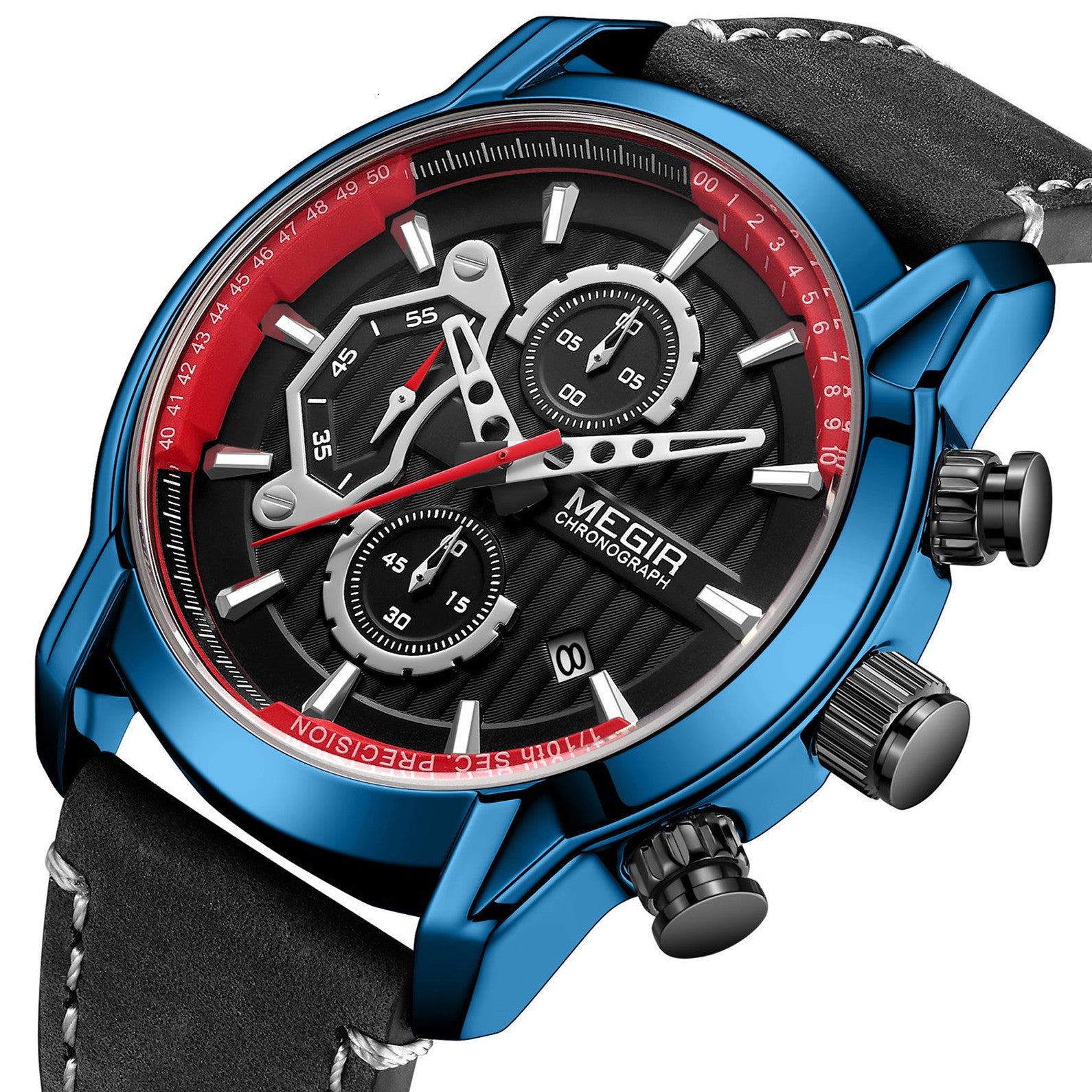 MEGIR Fashion Mens Watches Waterproof Luminous Sports Wrist Watch Man Leather Chronograph Quartz Wristwatch Reloj Hombre 2104-7