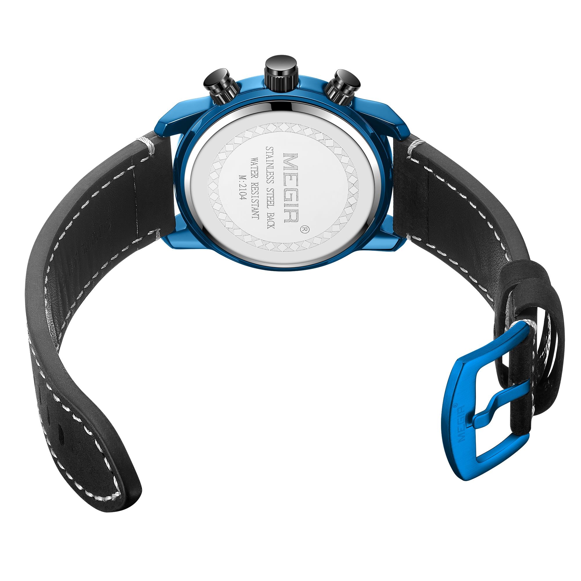 MEGIR Fashion Mens Watches Waterproof Luminous Sports Wrist Watch Man Leather Chronograph Quartz Wristwatch Reloj Hombre 2104-10