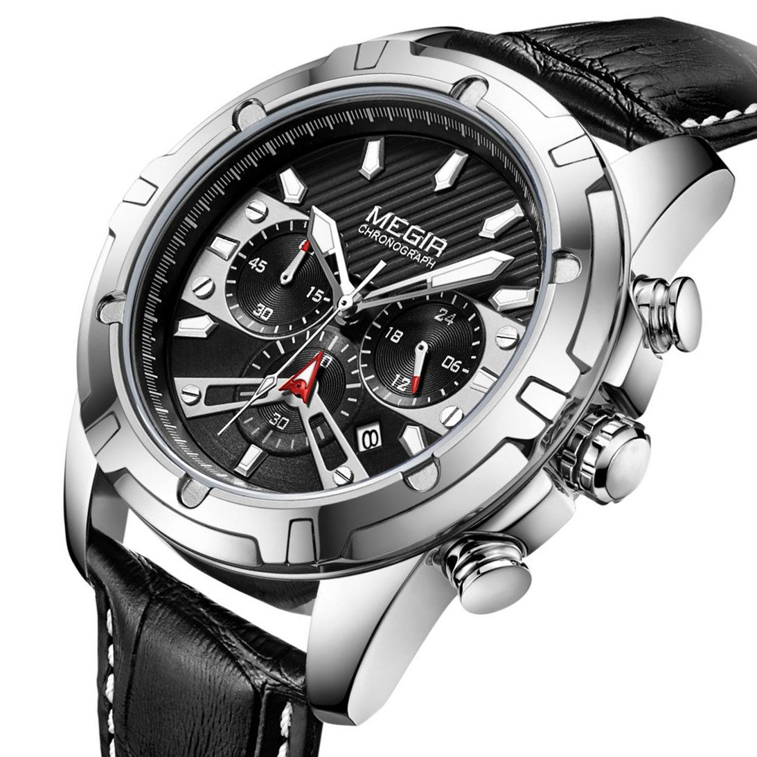 MEGIR Sport Watches for Men Fashion Luxury Military Quartz Wristwatch Leather Waterproof Man Chronograph Clock Relogio Masculino-10