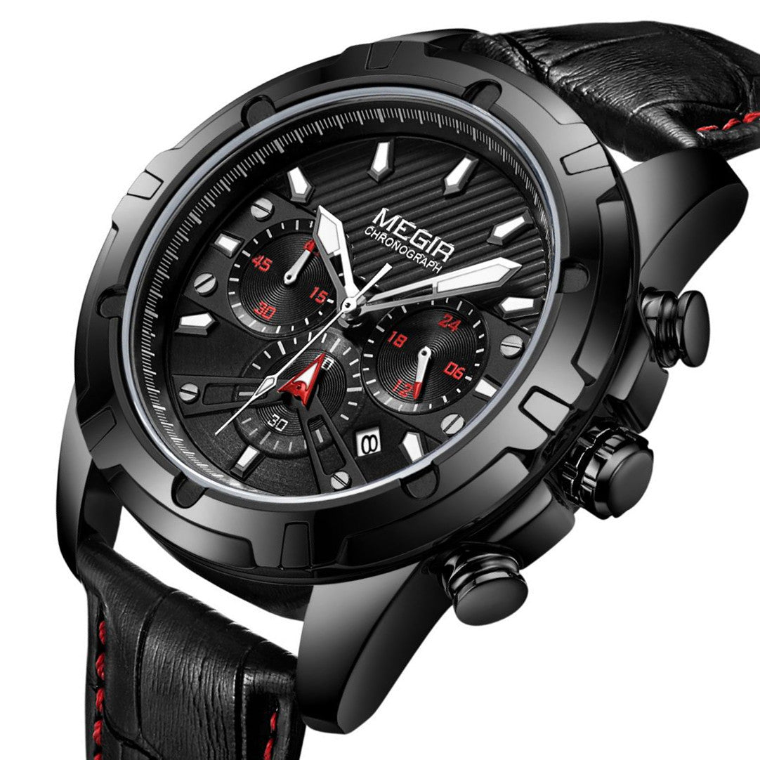 MEGIR Sport Watches for Men Fashion Luxury Military Quartz Wristwatch Leather Waterproof Man Chronograph Clock Relogio Masculino-9