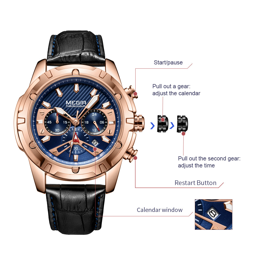 MEGIR Sport Watches for Men Fashion Luxury Military Quartz Wristwatch Leather Waterproof Man Chronograph Clock Relogio Masculino-6