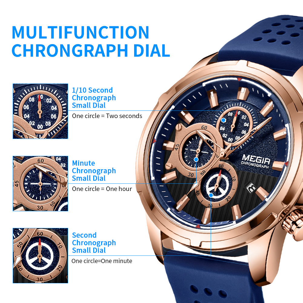 MEGIR Brand Luxury Sport Quartz Watch Silicone Chronograph Men Wristwatches Waterproof Male Calendar Clock Wrist Watch 2101-5