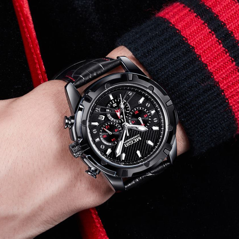 MEGIR Sport Watches for Men Fashion Luxury Military Quartz Wristwatch Leather Waterproof Man Chronograph Clock Relogio Masculino-3