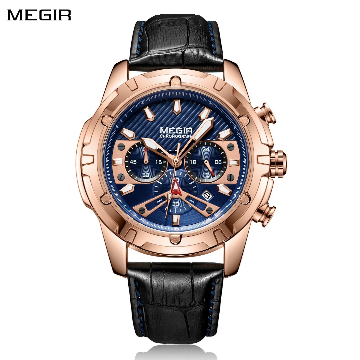 MEGIR Sport Watches for Men Fashion Luxury Military Quartz Wristwatch Leather Waterproof Man Chronograph Clock Relogio Masculino-0