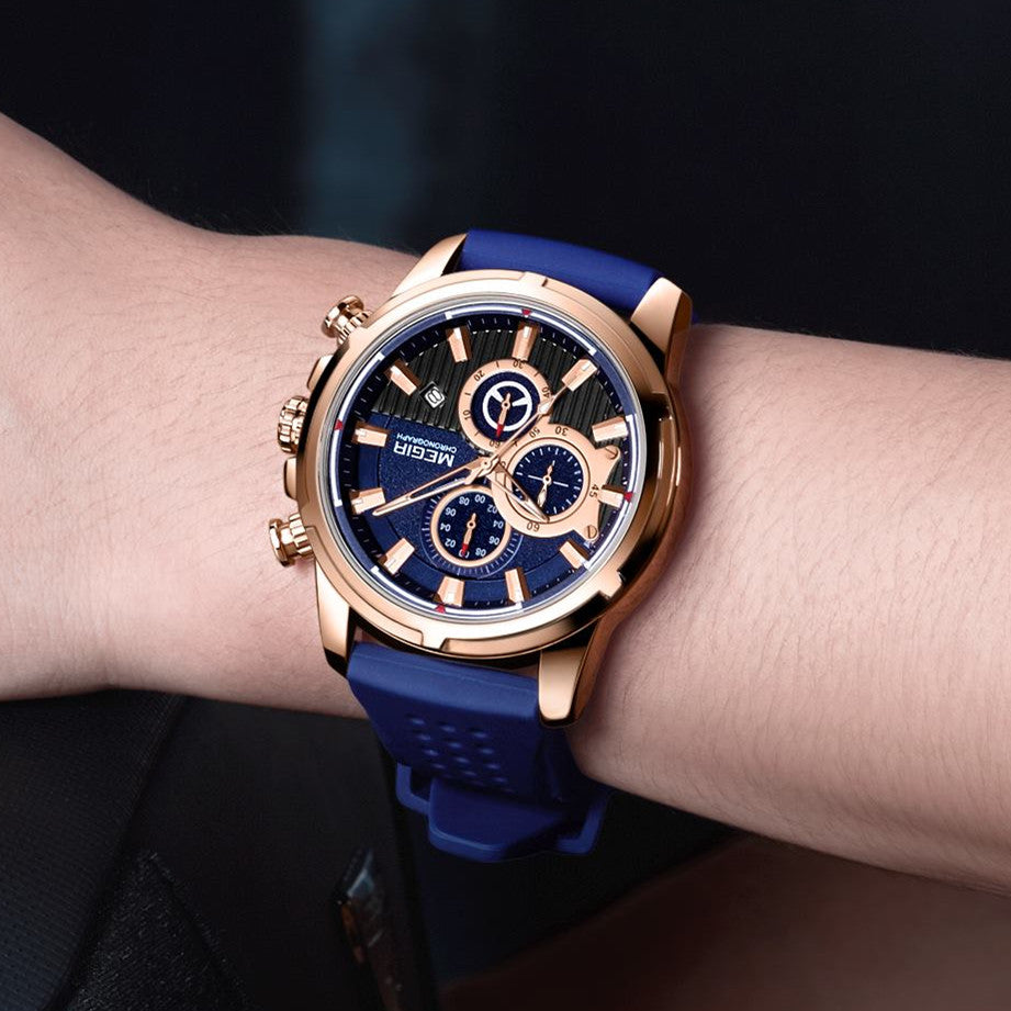 MEGIR Brand Luxury Sport Quartz Watch Silicone Chronograph Men Wristwatches Waterproof Male Calendar Clock Wrist Watch 2101-1