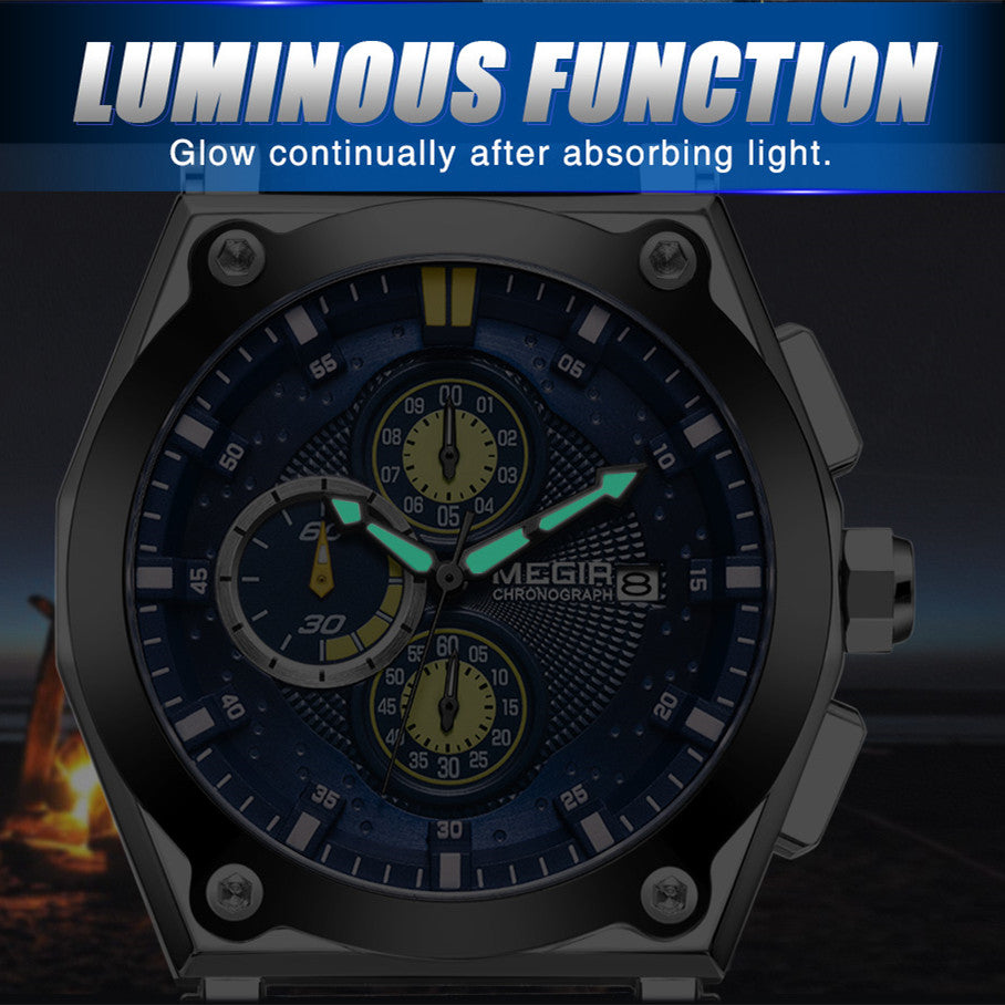 MEGIR Blue Quartz Men Watches Top Brand Leather Strap Chronograph Sport Wrist Watch Men Clock Relogio Masculino Reloj Hombre-12