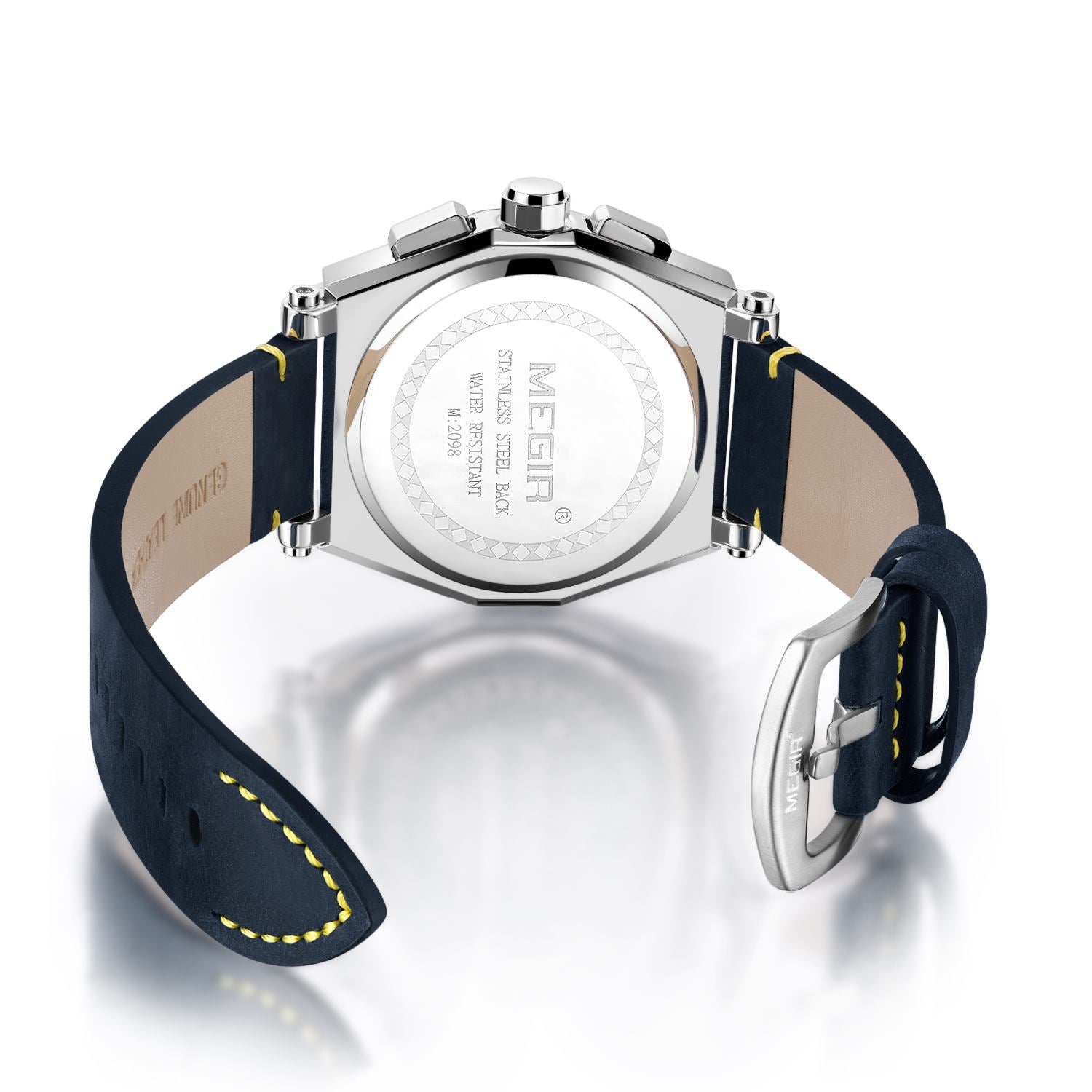 MEGIR Blue Quartz Men Watches Top Brand Leather Strap Chronograph Sport Wrist Watch Men Clock Relogio Masculino Reloj Hombre-9