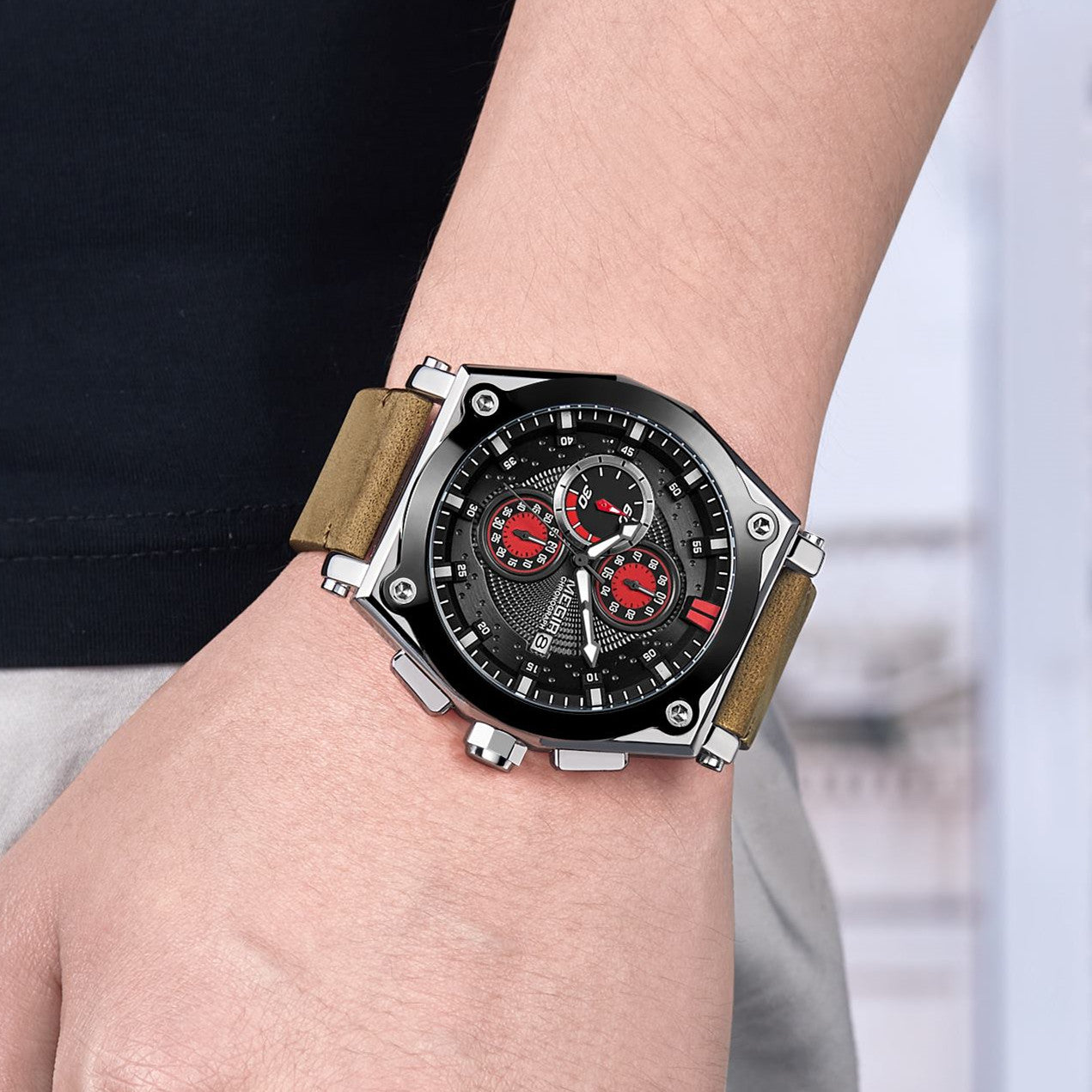 MEGIR Blue Quartz Men Watches Top Brand Leather Strap Chronograph Sport Wrist Watch Men Clock Relogio Masculino Reloj Hombre-2