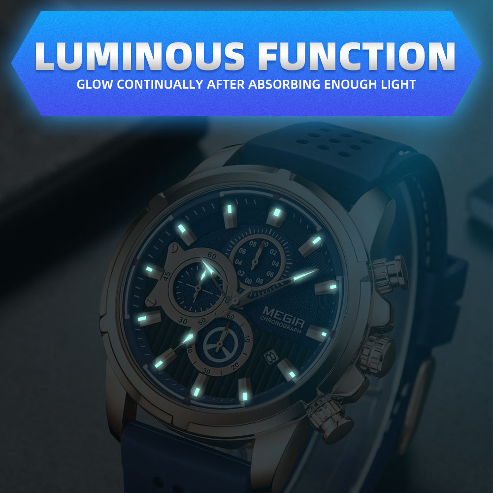 MEGIR Brand Luxury Sport Quartz Watch Silicone Chronograph Men Wristwatches Waterproof Male Calendar Clock Wrist Watch 2101-8
