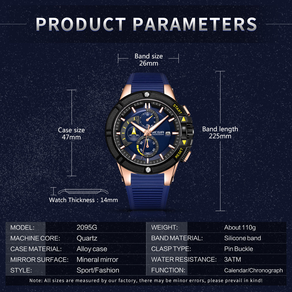 MEGIR Watches for Men Chronograph Fashion Luxury Sports Watches Silicone Strap Waterproof Calendar Quartz Man Clock Wristwatch-8
