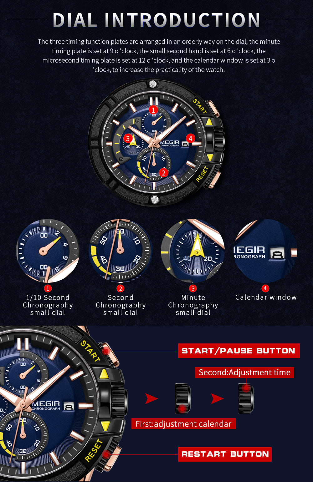 MEGIR Watches for Men Chronograph Fashion Luxury Sports Watches Silicone Strap Waterproof Calendar Quartz Man Clock Wristwatch-10