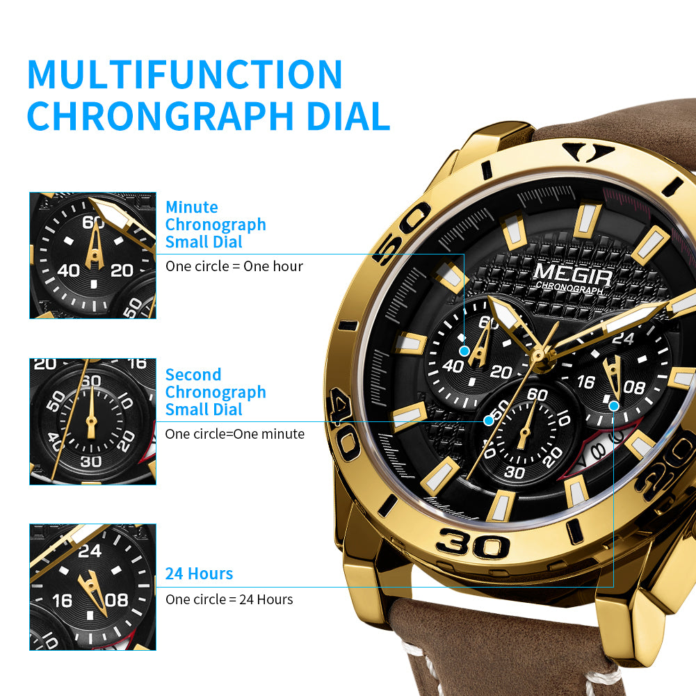 MEGIR Men Watches Brand Luxury Sports Quartz Chronograph Men's Army Military Wristwatch Leather Strap Male Clock Reloj Hombre-6
