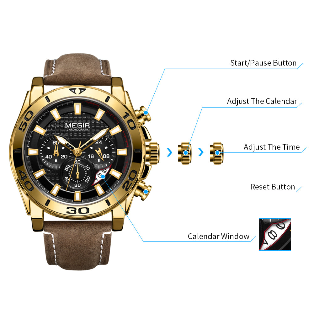 MEGIR Men Watches Brand Luxury Sports Quartz Chronograph Men's Army Military Wristwatch Leather Strap Male Clock Reloj Hombre-7