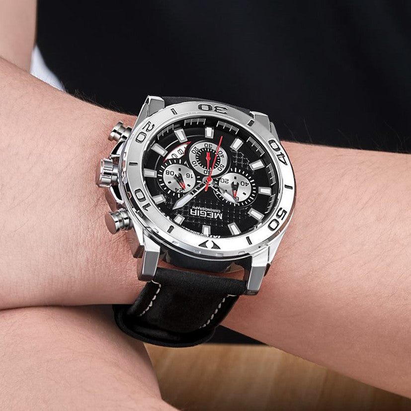 MEGIR Men Watches Brand Luxury Sports Quartz Chronograph Men's Army Military Wristwatch Leather Strap Male Clock Reloj Hombre-3