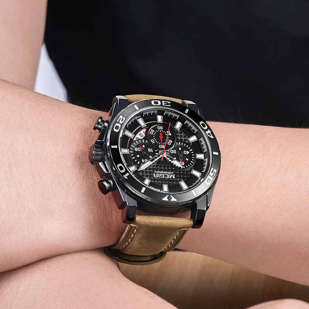 MEGIR Men Watches Brand Luxury Sports Quartz Chronograph Men's Army Military Wristwatch Leather Strap Male Clock Reloj Hombre-2