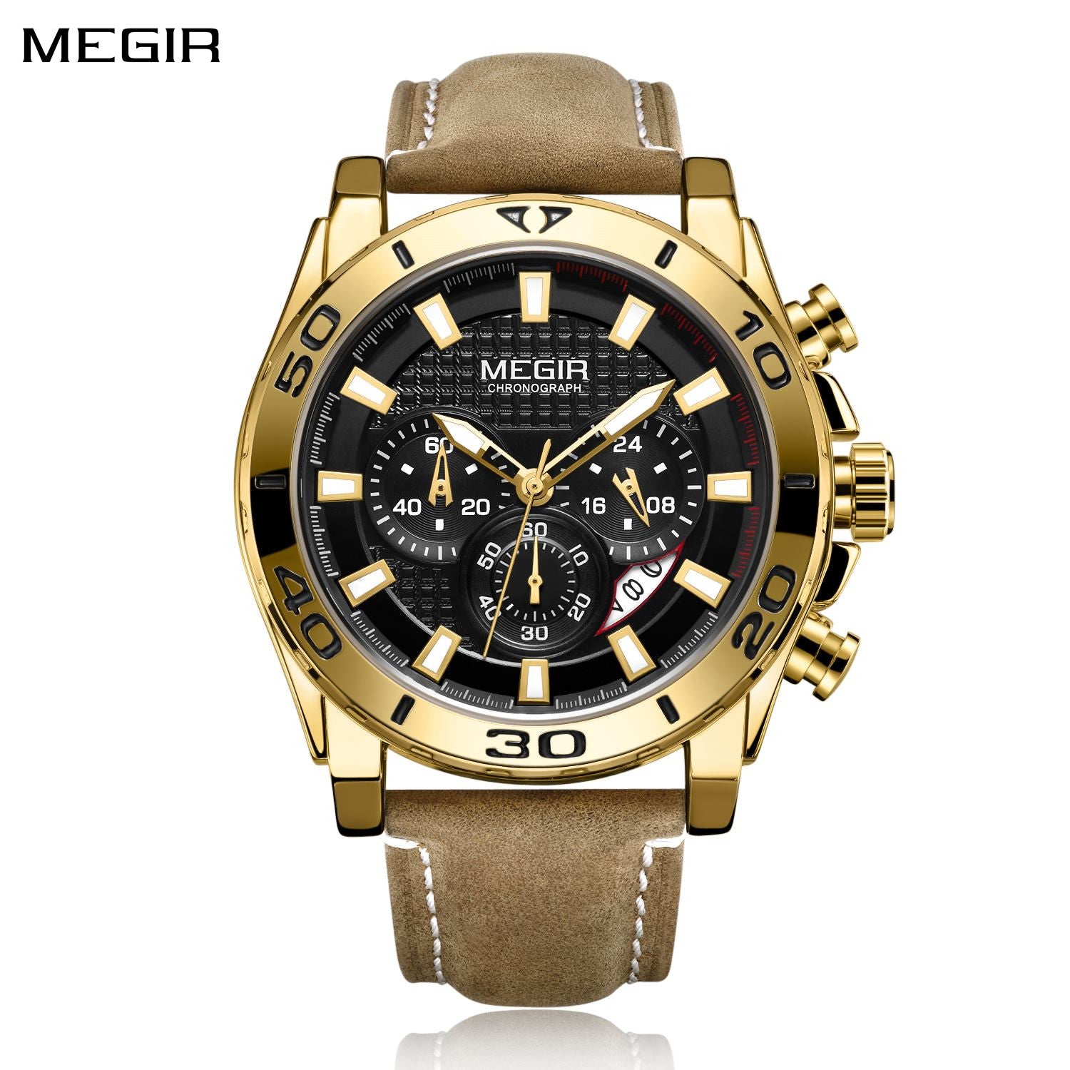 MEGIR Men Watches Brand Luxury Sports Quartz Chronograph Men's Army Military Wristwatch Leather Strap Male Clock Reloj Hombre-0