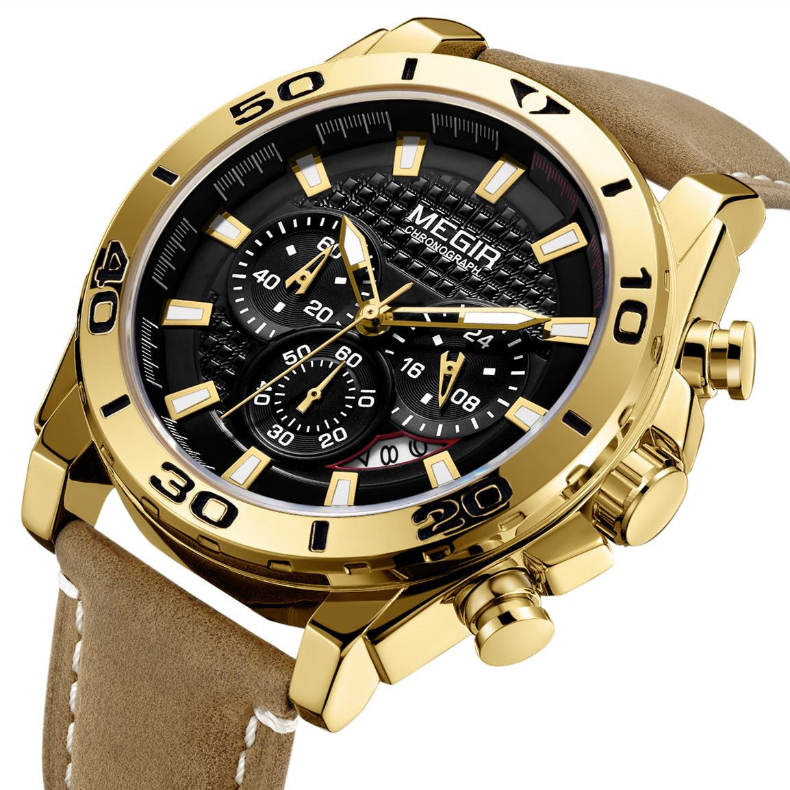 MEGIR Men Watches Brand Luxury Sports Quartz Chronograph Men's Army Military Wristwatch Leather Strap Male Clock Reloj Hombre-4