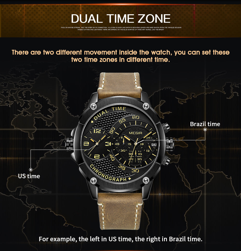 MEGIR Luxury Business Watches for Mens Leather Strap Casual Sports Wristwatch Chronograph Waterproof Male Clock Reloj Hombre-9