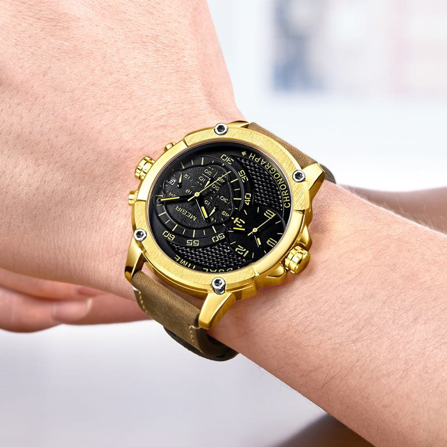 MEGIR Luxury Business Watches for Mens Leather Strap Casual Sports Wristwatch Chronograph Waterproof Male Clock Reloj Hombre-3