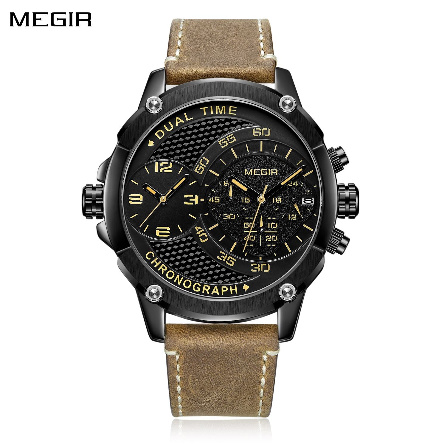 MEGIR Luxury Business Watches for Mens Leather Strap Casual Sports Wristwatch Chronograph Waterproof Male Clock Reloj Hombre-0
