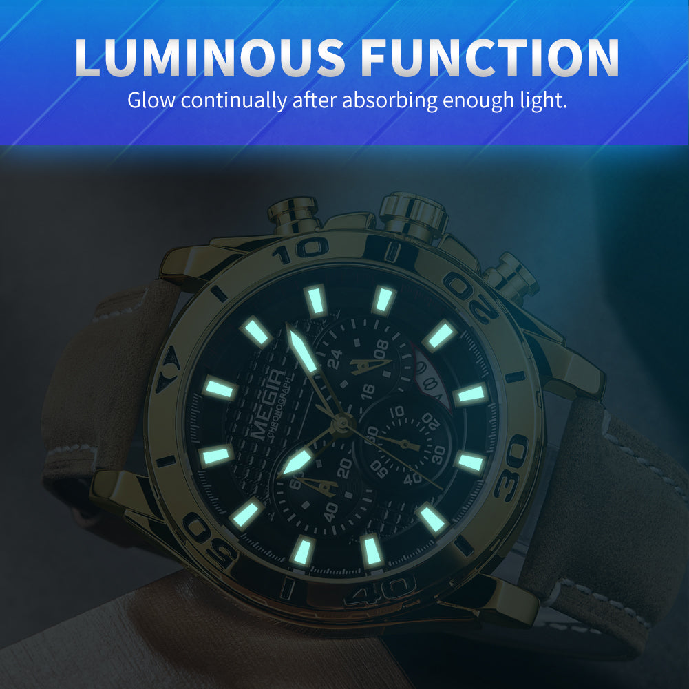 MEGIR Men Watches Brand Luxury Sports Quartz Chronograph Men's Army Military Wristwatch Leather Strap Male Clock Reloj Hombre-5