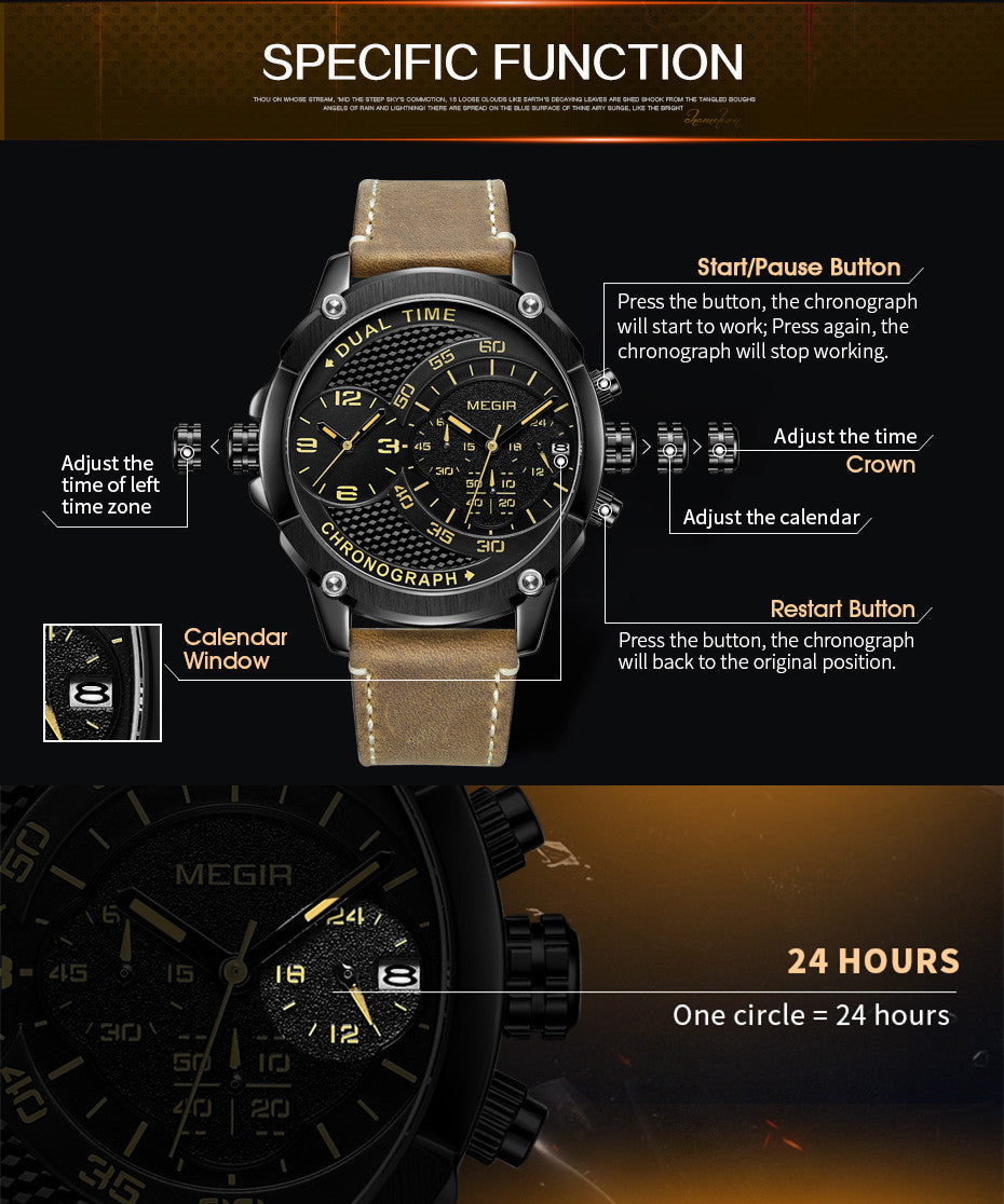 MEGIR Luxury Business Watches for Mens Leather Strap Casual Sports Wristwatch Chronograph Waterproof Male Clock Reloj Hombre-10