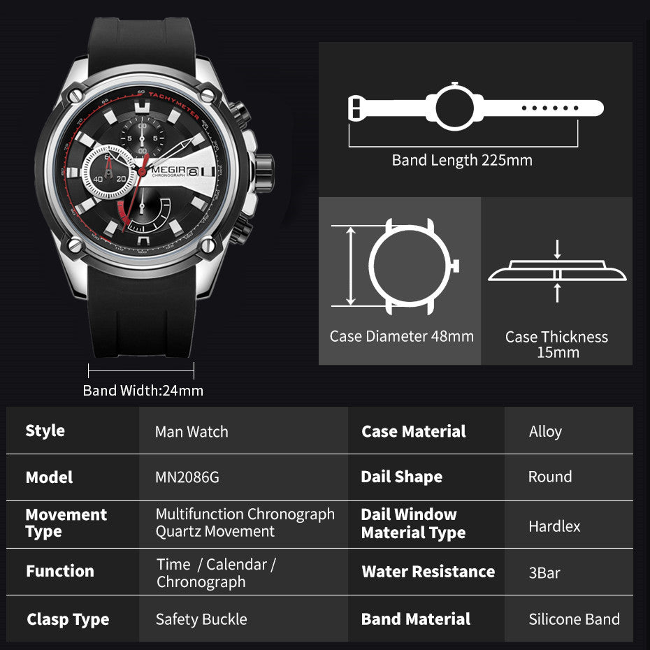 MEGIR Reloj Hombre Original Luxury Chronograph Men Sport Silicone Date Quartz Watches Waterproof Wristwatch Relogio Masculino-10