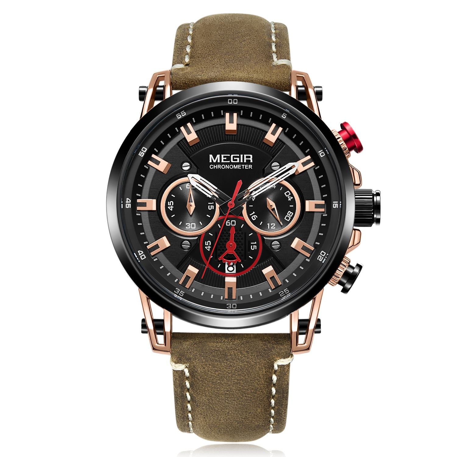 MEGIR Men Sports Watches Top Brand Luxury Leather Quartz Watch Men Clock Waterproof Army Military Wristwatches Relogio Masculino-6