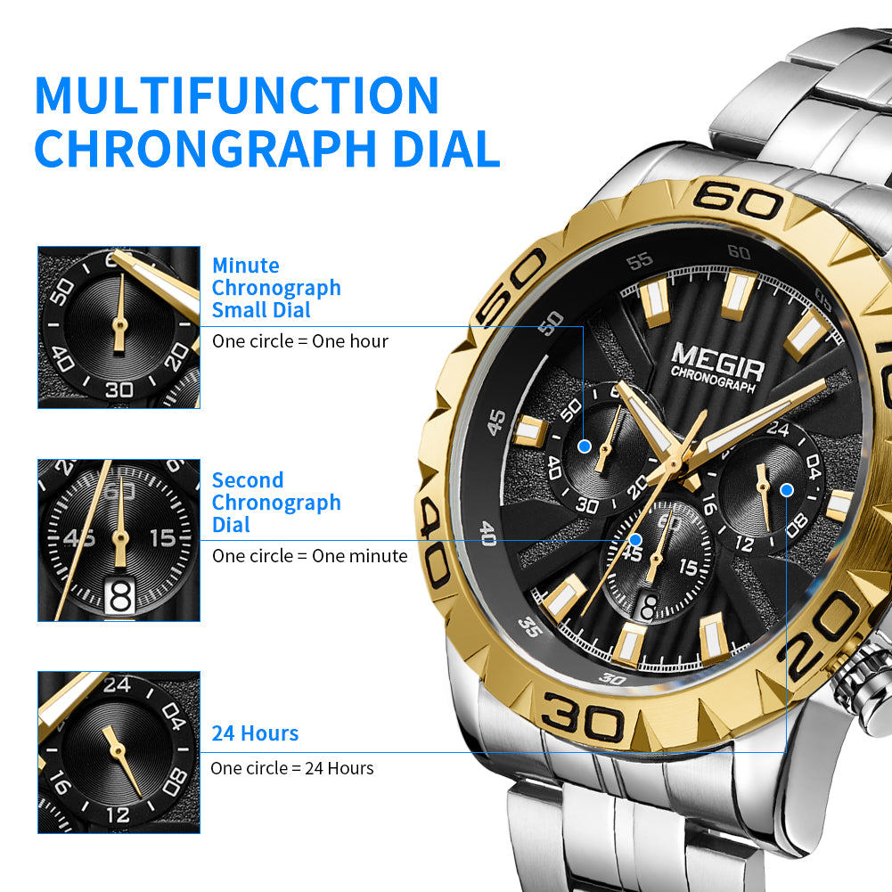 MEGIR Watches Business Mens Watches Top Brand Luxury Quartz Casual Wristwatch Date Clock Waterproof Wrist Watch Chronograph 2087-6