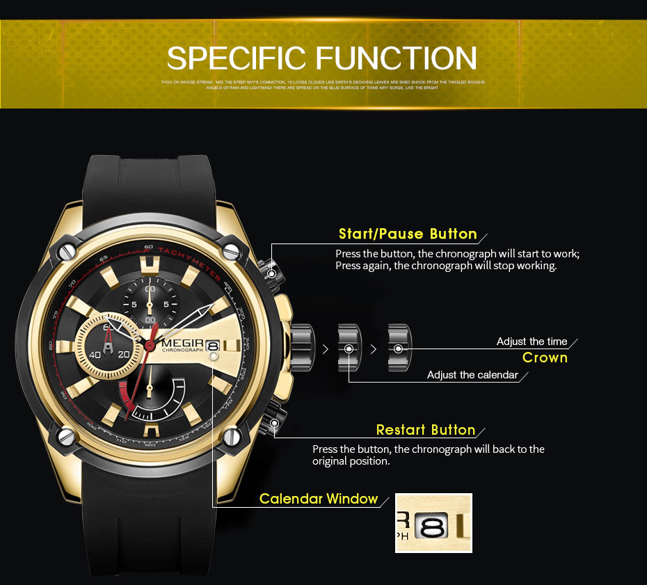 MEGIR Reloj Hombre Original Luxury Chronograph Men Sport Silicone Date Quartz Watches Waterproof Wristwatch Relogio Masculino-11