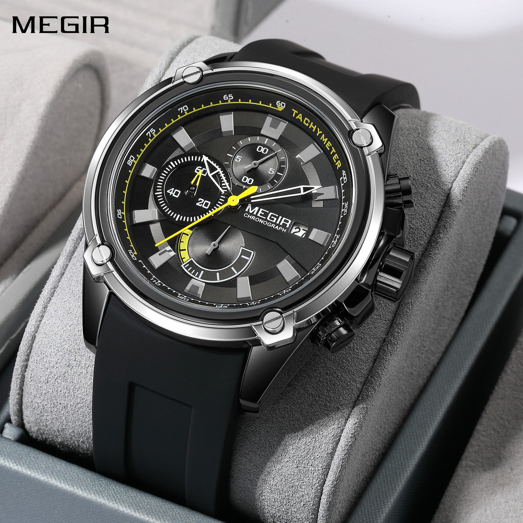 MEGIR Reloj Hombre Original Luxury Chronograph Men Sport Silicone Date Quartz Watches Waterproof Wristwatch Relogio Masculino-0